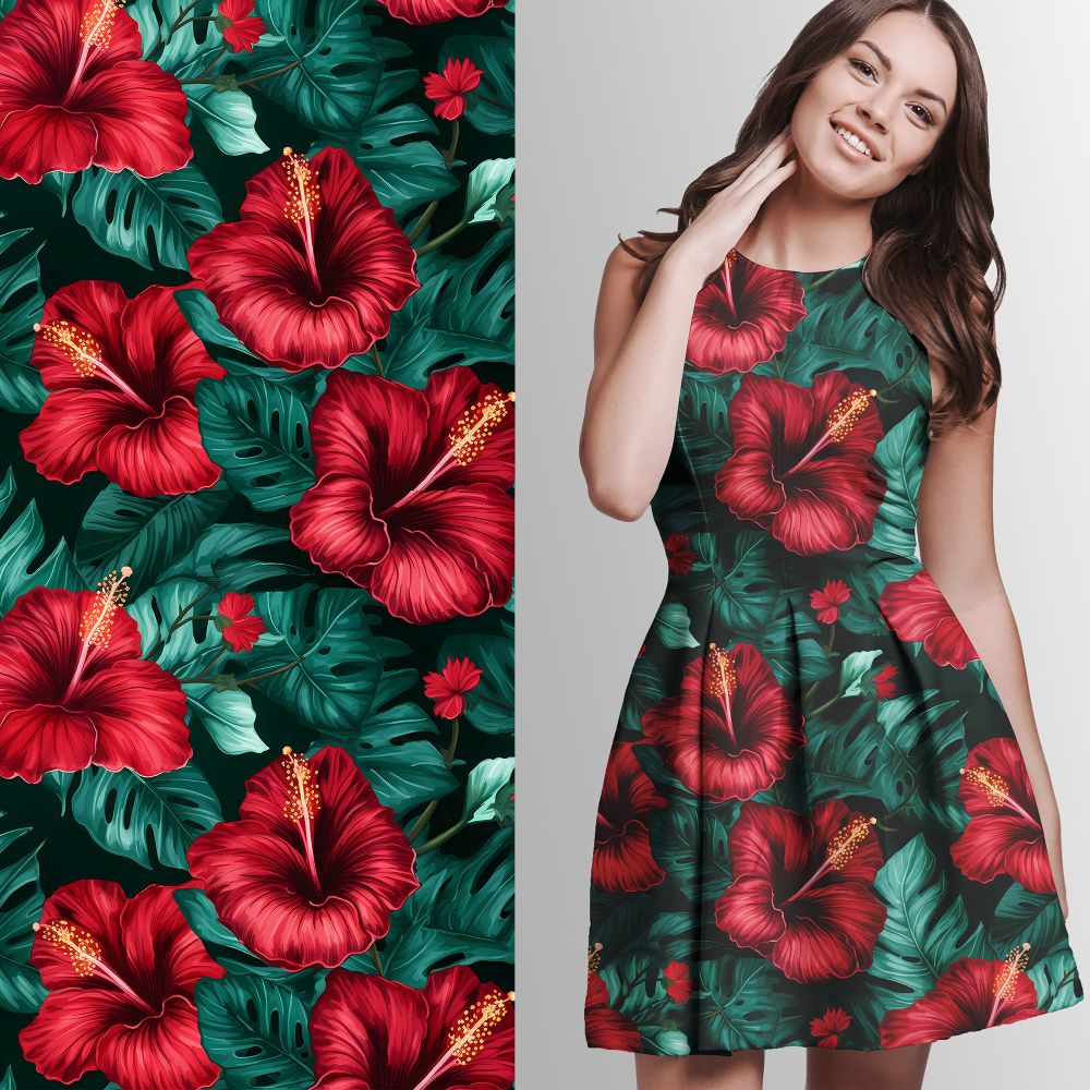 Viskosejersey Eigenproduktion "Caribian Hibiscus" - von Graustufen-Stoffe